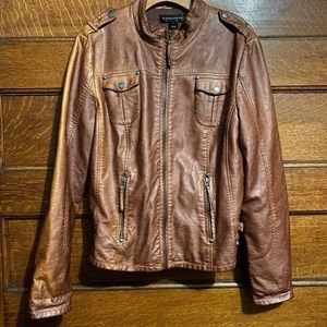 Cognac Brown Faux Leather Zipper Jacket